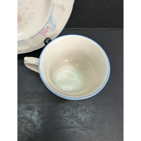 Vintage Tienshan Stoneware Calico Cat 8 Oz Coffee Mug and 7 3/4" Salad Plate - Picture 7 of 9